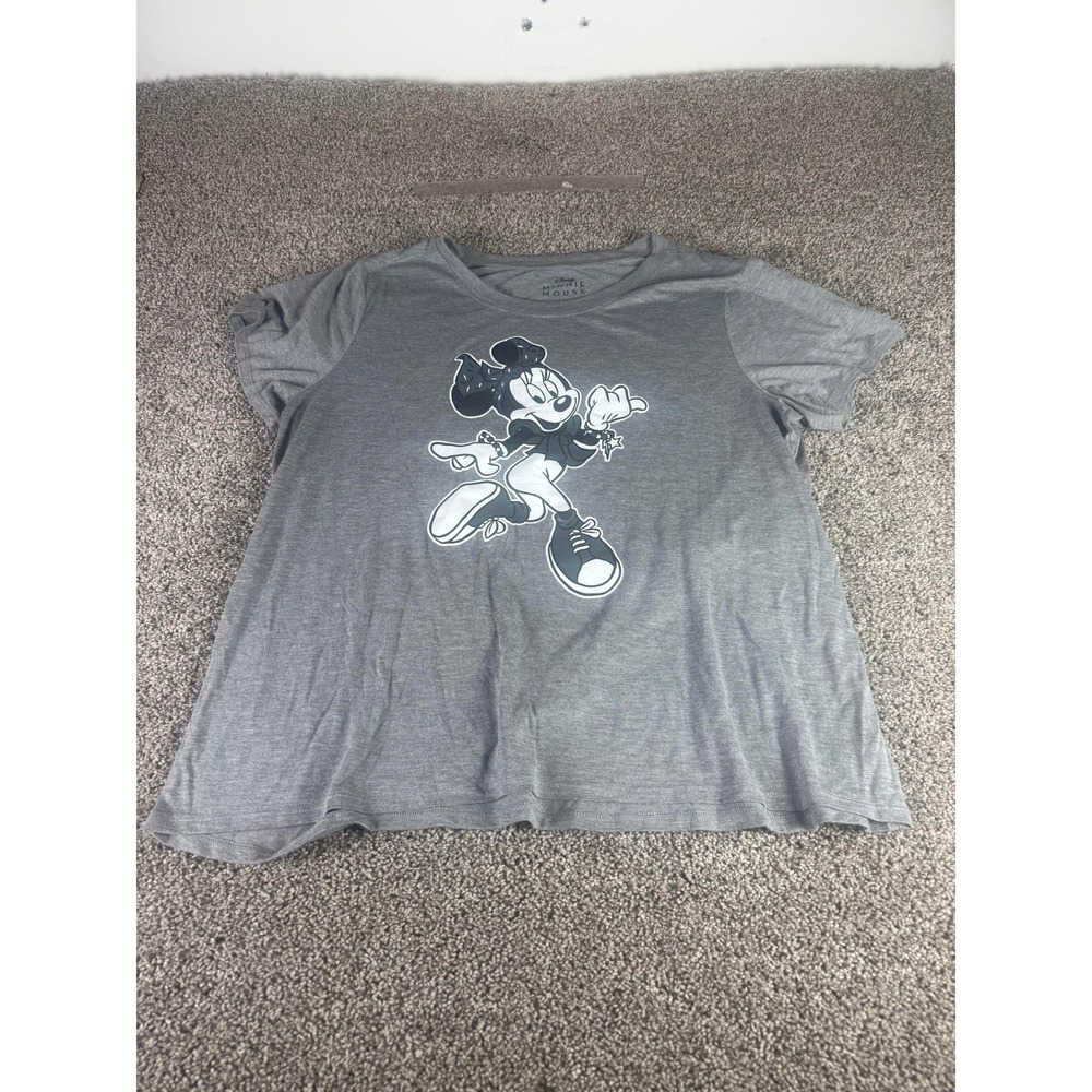 Disney Minnie Mouse T-Shirt Women's Gray Graphic Short Sleeve Crew Neck Top - 2X